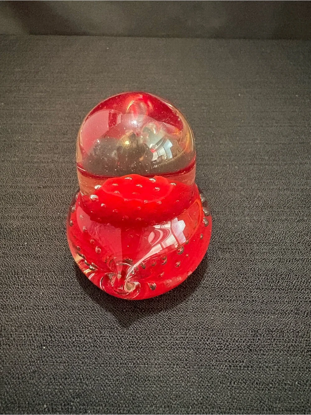vintage hand-blown glass chick paperweight encased controlled bubbles